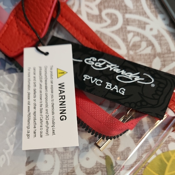 Ed Hardy Red & Clear PVC/ Tiger Graphic Tote Bag/ NWT/ Zip Top/Shoulder Handles - Picture 7 of 7